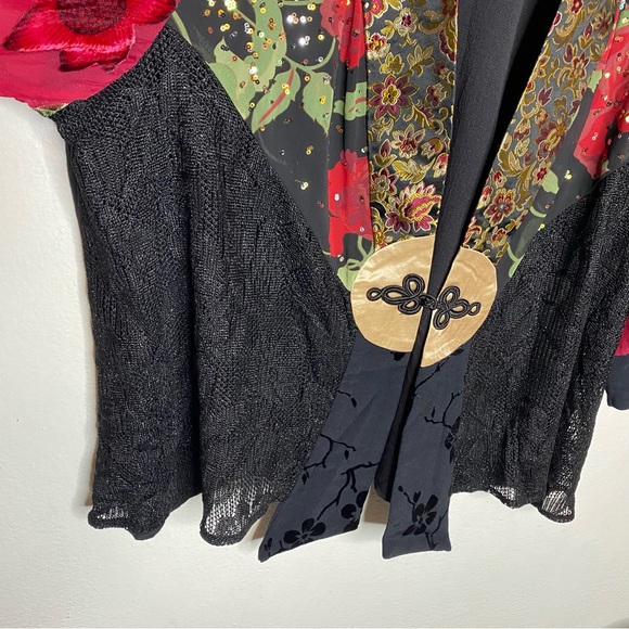 Spencer Alexis Red Black Floral Sheer Sleeve Velvet Detail Kimono Lace Size 2X - Picture 5 of 13